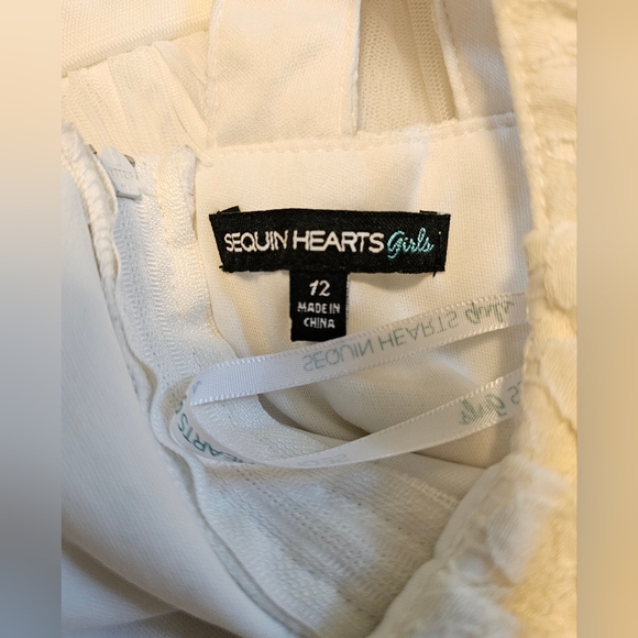 Sequin Hearts Girls white lace strappy formal dress w/ rhinestones Size 12 - Picture 6 of 7